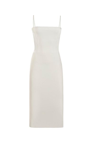 Beauty Omelette Off-White Square Neck Stretch Midi Knitwear Dress