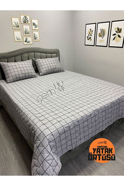 Çetinhome Çetinhome Battal Size Καπιτονέ Κάλυμμα Κρεβατιού Σετ Πικέ Τετράγωνο Καπνιστό