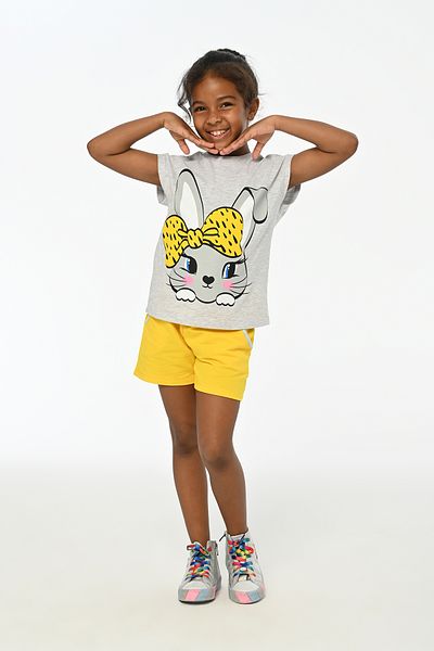 LupiaKids Rabbit Print Girls' 2-Piece Set - Sleeveless T-Shirt & Shorts - Grey & Yellow Summer Comfort Set