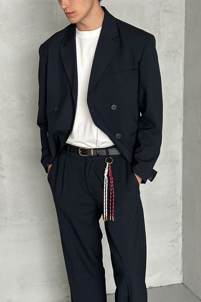 HYMAN Men's Oversize Comfortable Fit Double Breasted Suit
