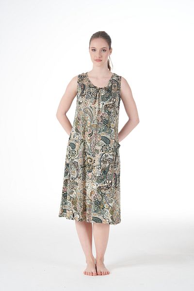 Estiva Women's Summer Patterned Sleeveless Pocket Lycra Viscose Casual Dress