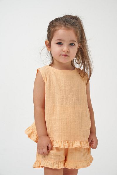 Minipodyum Girl's Summer Muslin Double Set with Ruffles on the Back