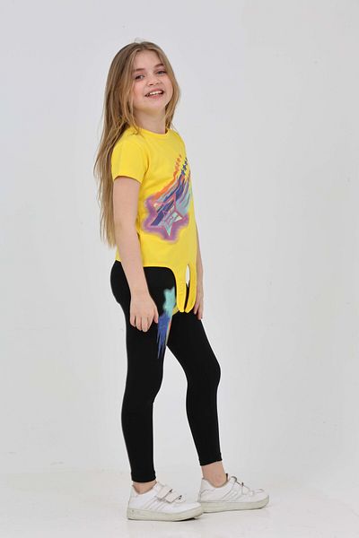 LupiaKids Guitar Printed Girl's 2-Piece Set - Short Sleeve T-Shirt & Leggings - Yellow & Black Summer Comfortable Combination