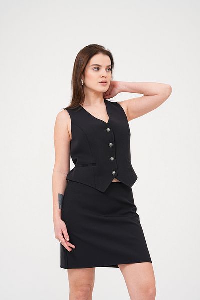 nisya Women's Button Detailled Vest Knee Length Skirt Set