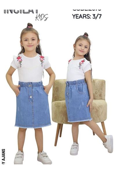 İncilay Kids İncilay 275-03-25 Girl's Knitted Flower Detailed Denim Effect Suit Age 3/7