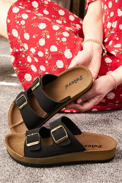 Nstil Καθημερινές Unisex Μαύρες Παντόφλες Ελαφριά Κομψή σόλα από φελλό 77734-34132