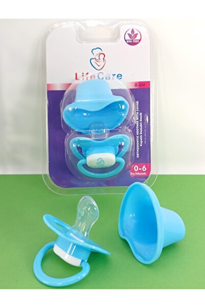 LifeCareBaby Koruma Kapaklı Damaklı Ortodontik Emzik 1 numara 0-6 ay Mavi