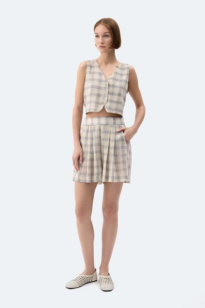 İKİKIZ Gray Plaid Vest