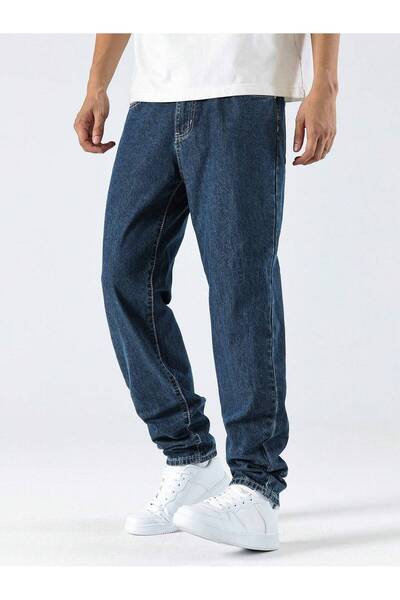 WKM Blugi casual din denim pentru bărbați, croială baggy