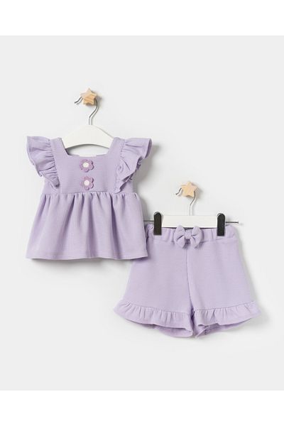 Minipodyum Baby Girl Mobile Floral Detailed Summer Double Set