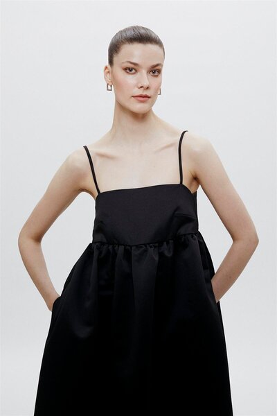 Beauty Omelette Siyah Carrie Midi Balon Elbise