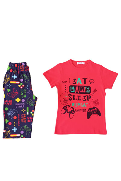 Newteam Patterned Short Sleeve Capri Boy's Pajama Set 3306