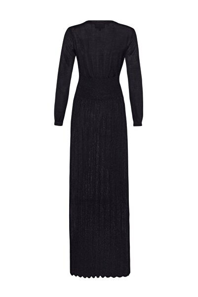 Beauty Omelette Siyah Damla Dekolteli Simli Uzun Elbise