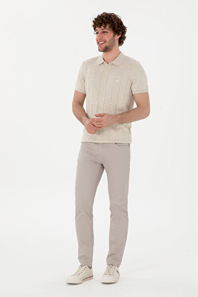 U.S. Polo Assn. Tricou pentru bărbați, slim fit, cu gât polo, crem, din tricotaj 50302970-VR071