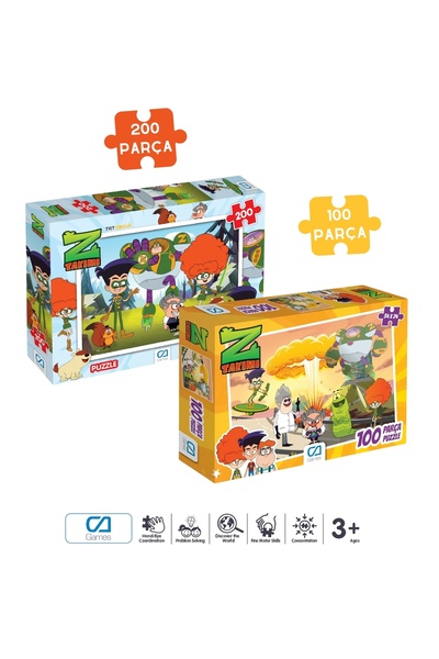 CA Games (2'Lİ SET) Z-Takımı Lisanslı 200 - 100 Parça Çocuk Puzzle Yapboz Serisi