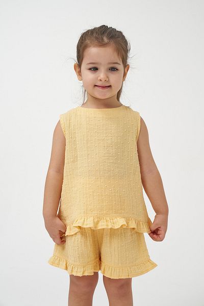 Minipodyum Girl's Summer Muslin Double Set with Ruffles on the Back