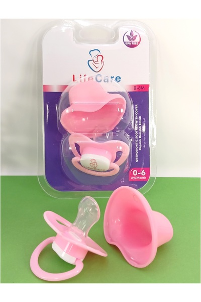 LifeCareBaby Koruma Kapaklı Damaklı Ortodontik Emzik 1 numara 0-6 ay Pembe
