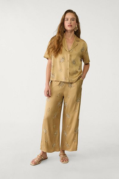Stradivarius Embroidered Satin Shirt Limited Edition