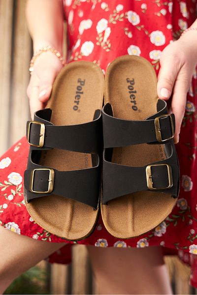 Nstil Καθημερινές Unisex Μαύρες Παντόφλες Ελαφριά Κομψή σόλα από φελλό 77734-34132