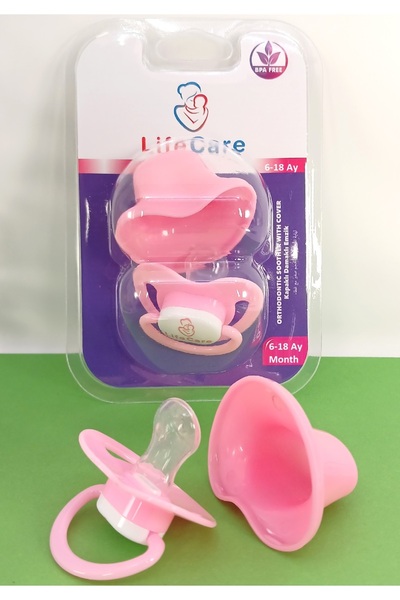 LifeCareBaby Koruma Kapaklı Damaklı Ortodontik Emzik 2 numara 6-18 Ay Pembe