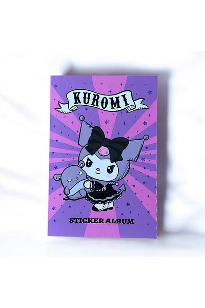 BAK GEL AL Μωβ-ροζ άλμπουμ με αυτοκόλλητο Kuromi → Σημειωματάριο με αυτοκόλλητο Kuromi Gothic - Συλλογή χαρακτήρων με μωβ και ροζ γραμμή