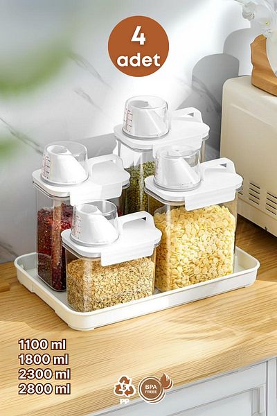 GRİMOR Life 4 Lt Leakproof Storage Container with Scale 1100-1800-2300-2800 ml with Label