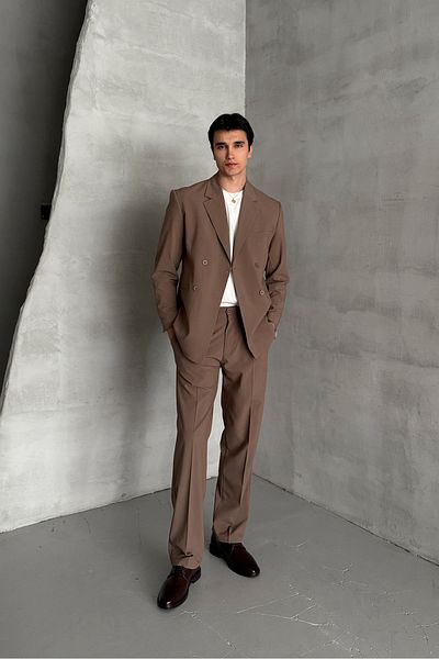 HYMAN Men's Oversize Comfortable Fit Double Breasted Suit