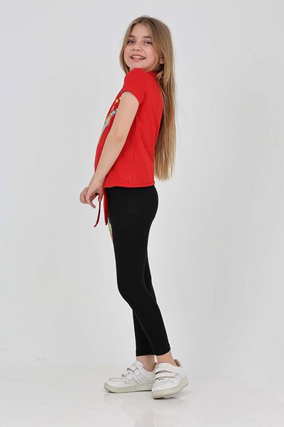 LupiaKids Girl's 2-Piece Set - Asymmetrical T-Shirt & Leggings - Red & Black Summer Combination