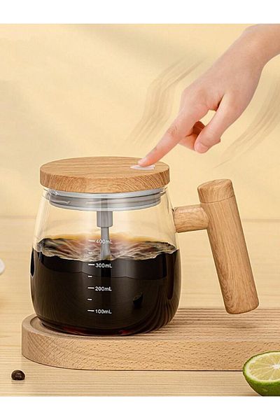 Primo Plus Glass Electric High Speed Mixing Cup, Self Stirring Coffee Mug with Lid &  400ml Battery Powered