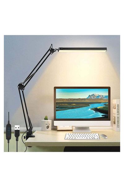 COOYA LED Desk Lamp with Clamp, 3 Lighting 10 Brightness,360 Degree Spin Light with Memory Function(Black)