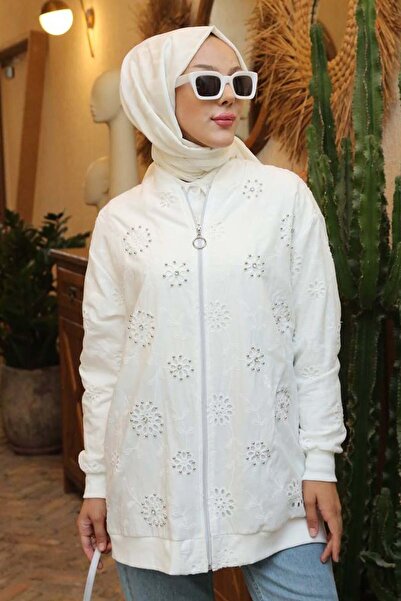 benguen Λευκή ζακέτα με κεντητή πέτρα 2000
