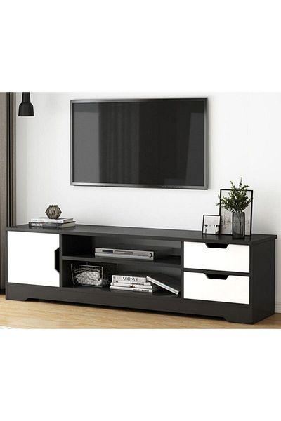 Danube Home وحدة تلفزيون توباز لأجهزة التلفزيون حتى 50 بوصة مع مساحة تخزين - رمادي غامق/أبيض، الطول: 120 سم × العرض: 40 سم × الارتفاع: 42 سم