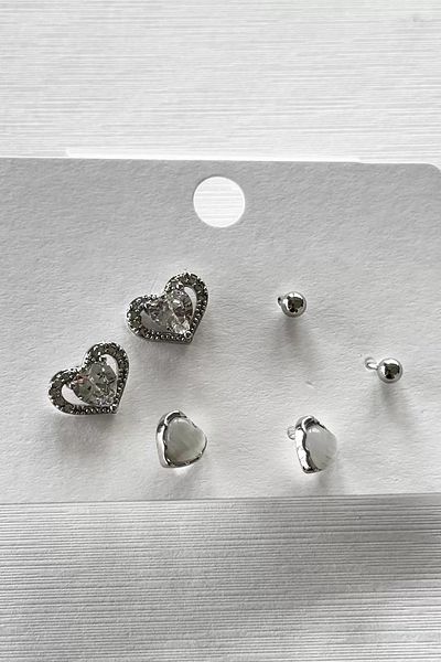 CAŞ DEKORASYON Silver Color Set of 6 Heart Figured Earrings