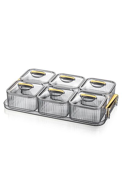 HOMENIVA 13 Piece Gold Breakfast Set with Handle - Acrylic Smoked Tray