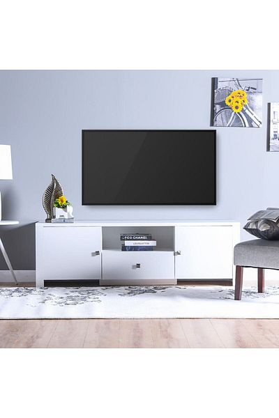 Danube Home Heather TV Unit for TVs upto 55 Inches with Storage - White L160xW40xH50cm