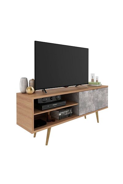 Danube Home وحدة تلفزيون وين ببابين حتى 60 بوصة - بني فاتح/رمادي، الطول 160 سم × العرض 39 سم × الارتفاع 64 سم