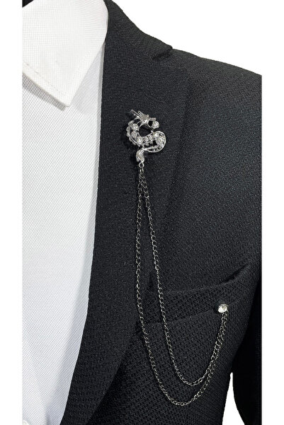 BLC Basic Line Co. Ejderha Figürlü Koyu Gümüş Renginde Metal Ceket Yaka Iğnes...