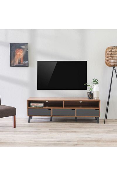 Danube Home وحدة تلفزيون فابيان بثلاثة أدراج حتى ٥٥ بوصة - لون كرزي/رمادي غامق، الطول ١٥٢ سم × العرض ٤٠ سم × الارتفاع ٤٩ سم