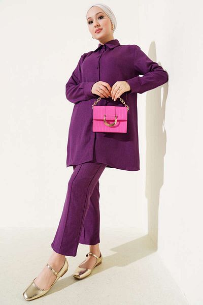 Kirazgym Top Buttoned Linen Double Suit