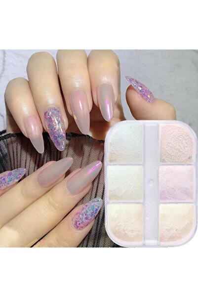 Nail Art Tırnak Süsleme İnci Tozu 6lı Set Ayna Tozu