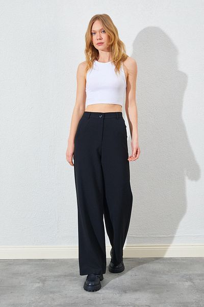 TENA Women's Black Elastic Waist Palazzo Poliviskon Trousers