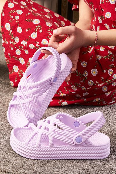 Nstil Lilac Sea Sandals - Thick Sole, Knitted Detail, Oval Toe 810