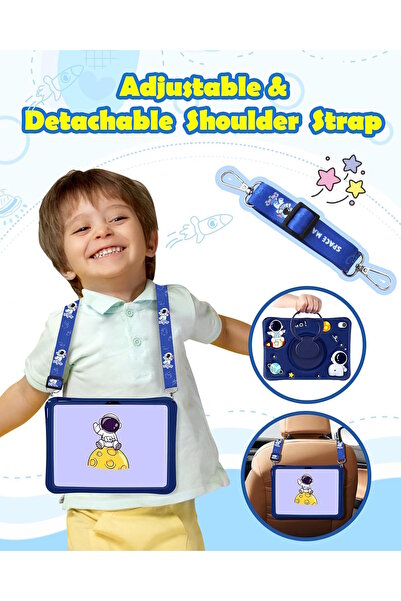 m.tk moveteck iPad 11 (A16) 2025 10Th Generation 10.9 Astronaut Kids Case with Strap Stand Character A2696 A2757 A3355