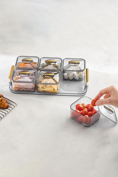 HOMENIVA 13 Piece Gold Breakfast Set with Handle - Acrylic Smoked Tray