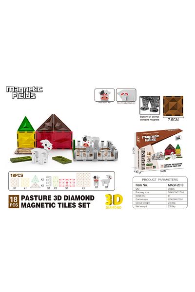 Magnetic Fields Pasture 3D Diamond Magnetic Tiles set-18 Pcs