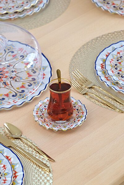 Glore Orient Altın Yaldızlı 6 Kişilik 28 Parça Pasta Çay Servis Takımı