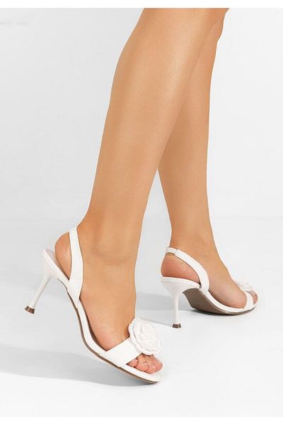 B T Shoes Beatris white thin heel sandals