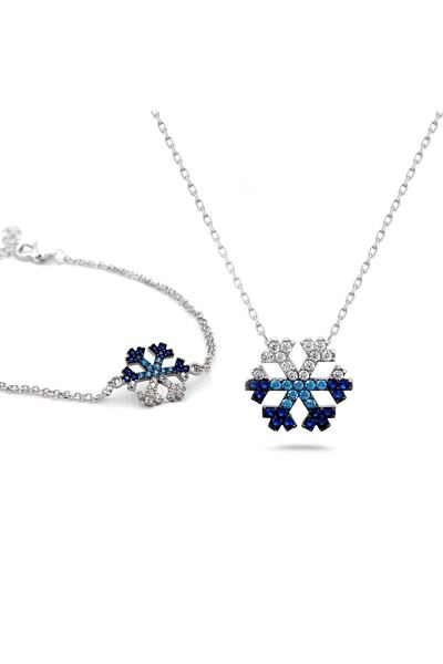 Else Silver Kadın Gümüş Kar Tanesi Kolye Bileklik Seti