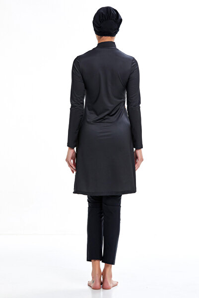 Elit Black Color Mixed Pattern Lycra Full Covered Hijab Swimsuit with Long Sleeve Tights