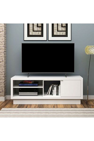 Danube Home Belinda TV Unit with 1 Door Up to 55 Inches - White L160xW40xH60cm